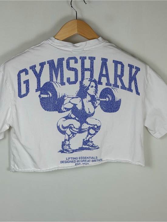 Gymshark Tops - Gymshark Cropped Graphic Tee White Blue Back Print Lifting Shirt Small